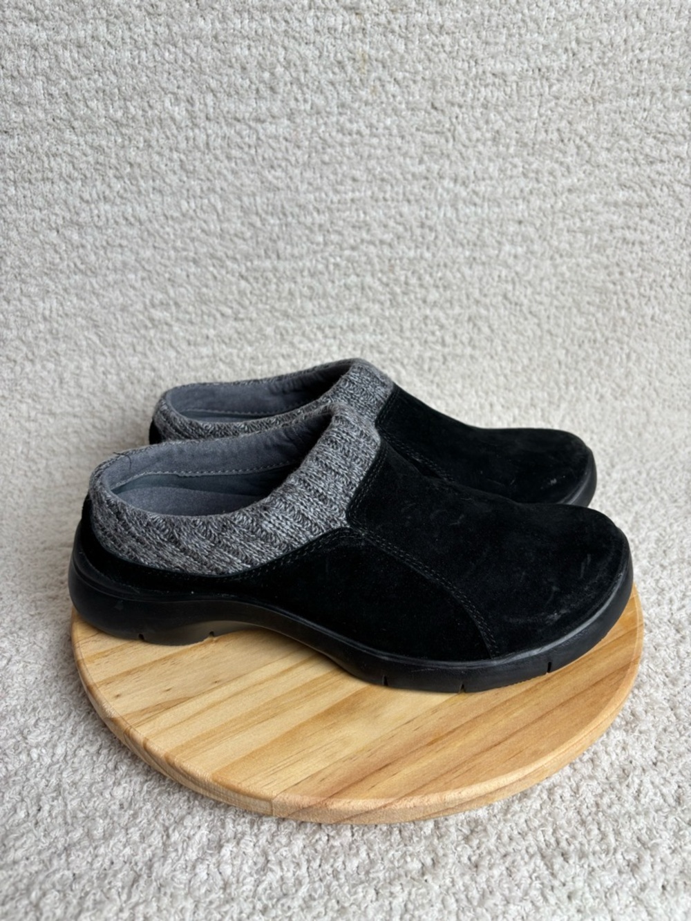 Dansko‎ Shoes Womens 38 7.5-8 Black Eartha Mule Clog Suede Sweater Knit Collar